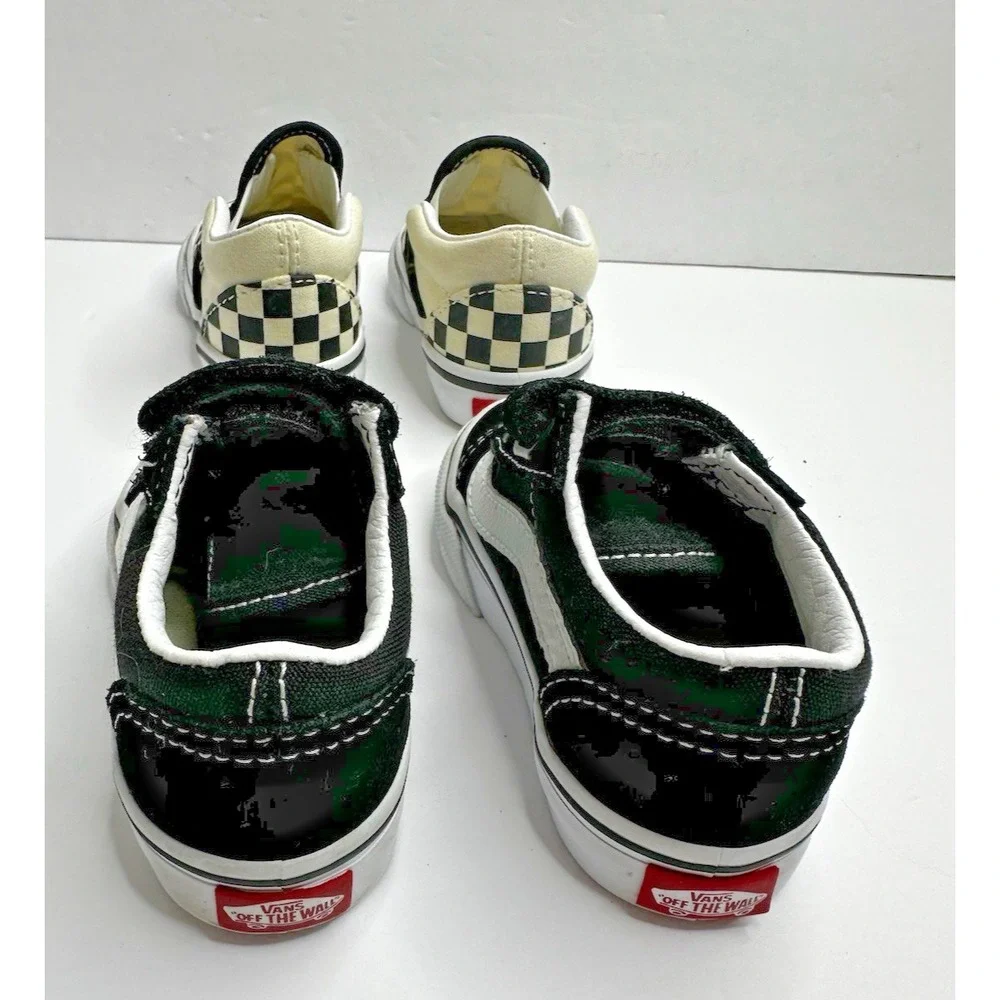 Vans Toddler Checkerboard Old School Black Slip On Hook Loop Sz 5 Set of 2 Pr